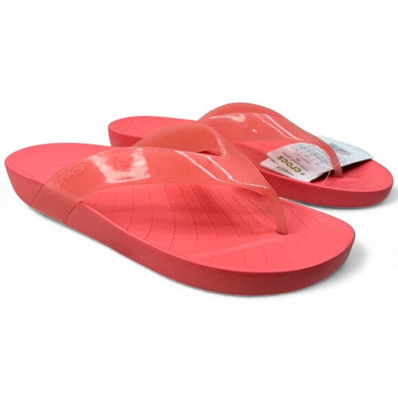 Crocs Women’s Cross Splash Glossy Flip Flops Pink Neon Watermelon Size 9 - Picture 6 of 9